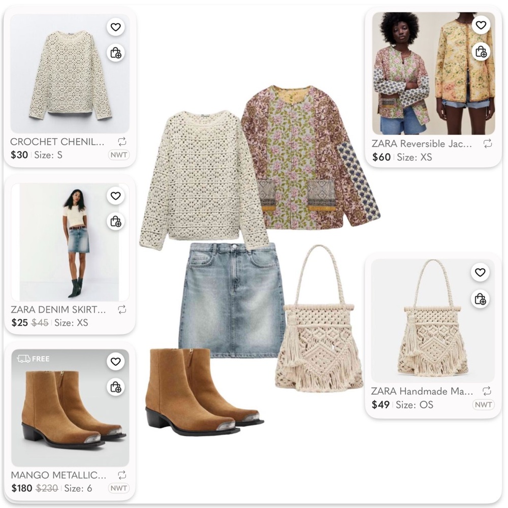 Boho Spring Outfit Idea ✨ Patchwork Jacket, Sweater, Denim Skirt & Western Boots